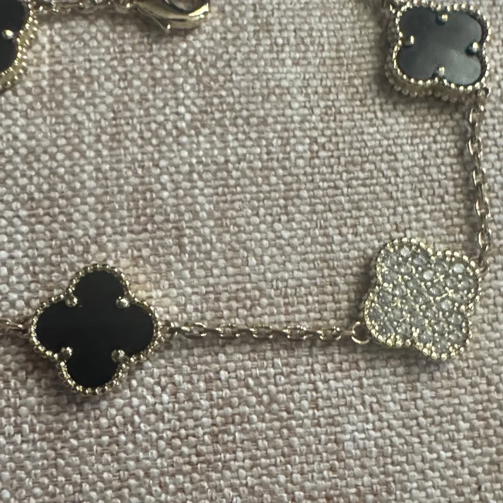 Gold-Tone Clover Link Bracelet‎ with Black and Mother-of-Pearl Accents
